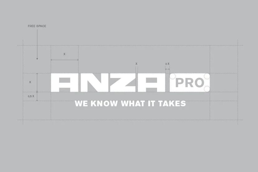 Anza Pro logotyp över ett grått papper - Ny Studio